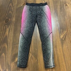 NIKE Womens Pro Dri FIT Leggings Medium Black Pink Geometric Compression